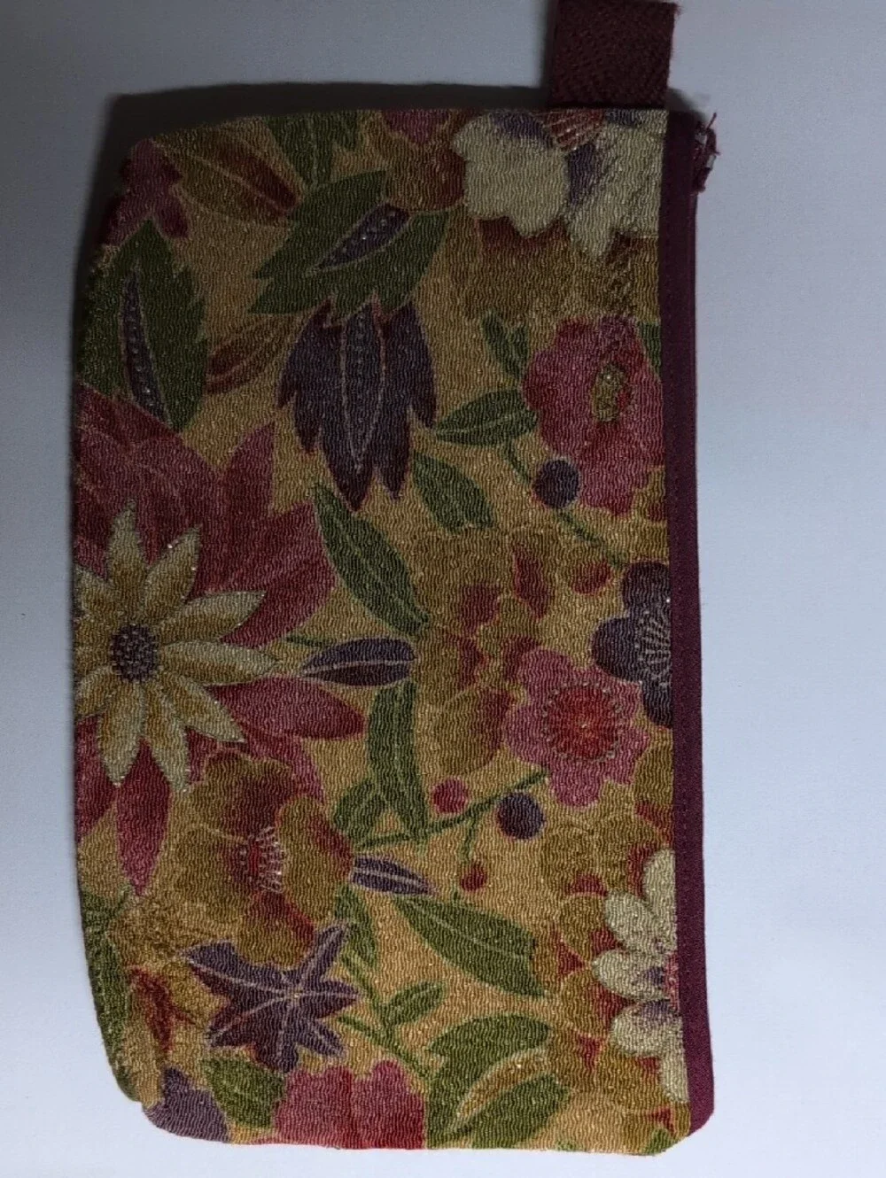 Floral Jacquard Cosmetic Pouch in Pink, Green and Gold